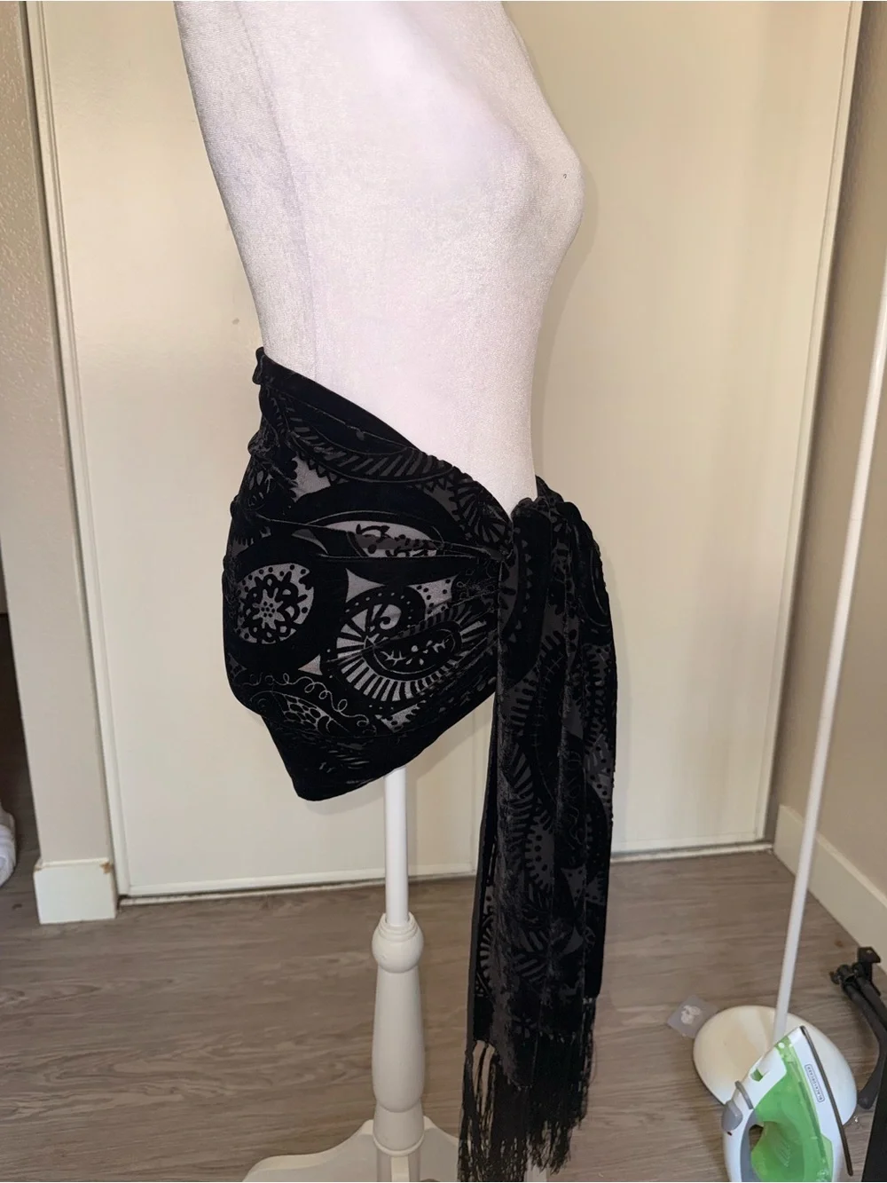 132. Black Velvet Fringe Wrap Skirt - Women Dresses
